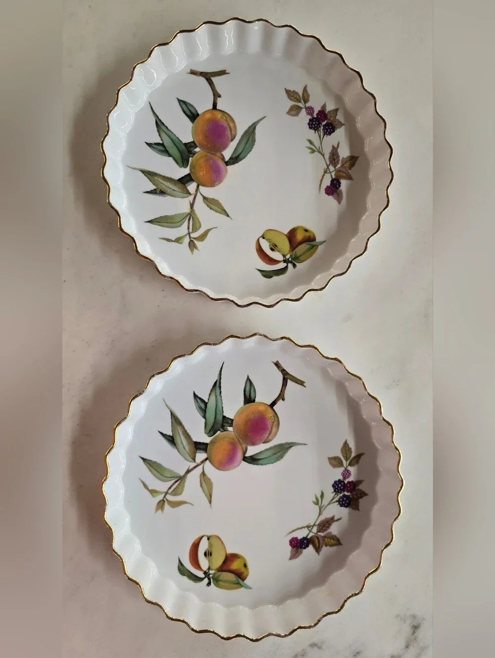 Two Royal Worcester Quiche Tart Flan Gold Edge Oven To Tableware  Dishes Evesham
